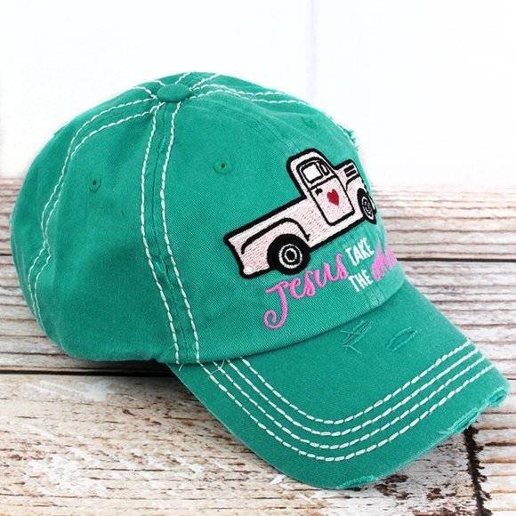 Ball Cap. "Jesus Take the Wheel". Embroidered. Turquoise/Multi. NWT. - Picture 2 of 3